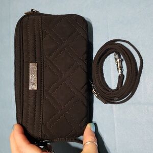 Vera Bradley Black Quilted Crossbody Wallet Mini Wristlet Crossbody Bag